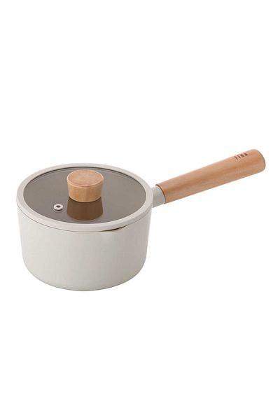NEOFLAM 16cm Beige Fika Aluminium Casting Milk Pan - with Glass Lid, 1 Piece