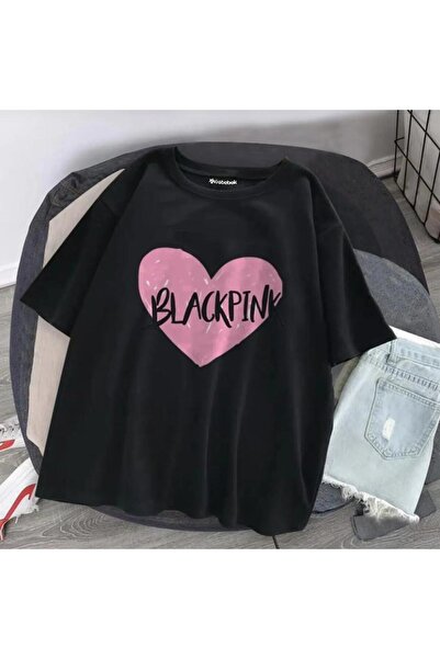 Adrift Siyah K-pop Black Pink - Heart Logo T-shirt Et1941
