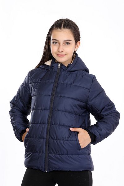 VODENS Girl's Thick Water Repellent Navy Blue Coat with Fleece Underwear