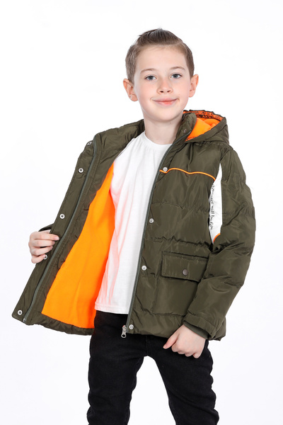 VODENS Boy's Water Repellent Khaki Coat with Fleece Inner Thick Pieces