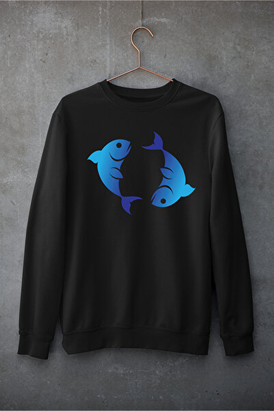 Raf Coll Unisex Oversize kroj okrugla kragna Dizajn Zodijaka Ribe Digitalna š...