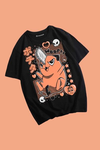Adrift Siyah Anime Chainsaw Man Lovely Pochita Dog T-shirt Rbts410216