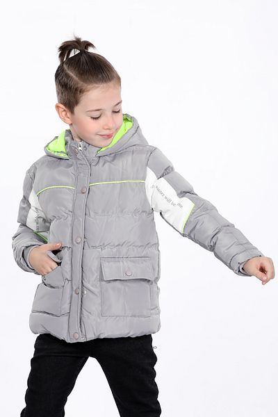 VODENS Boy's Thick Piece Water Repellent Gray Coat with Fleece Inner