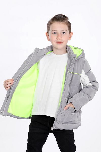 VODENS Boy's Thick Piece Water Repellent Gray Coat with Fleece Inner