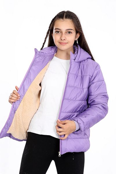 VODENS Girl's Thick Water Repellent Lilac Coat with Fleece Underwear