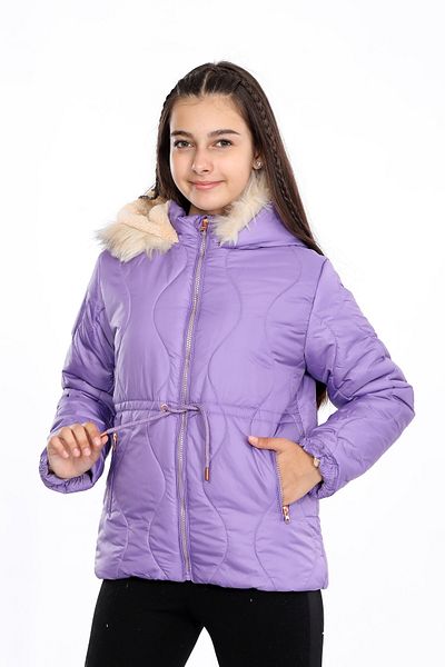 VODENS Girl's Thick Fur Water Repellent Lilac Coat with Fleece Underwear