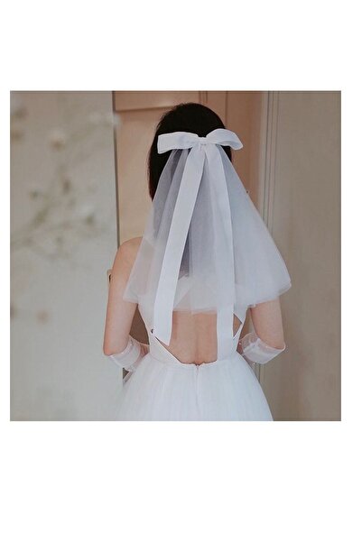 bba new trend WHITE BOWKNOT one-Layer Veil Bridal Veil with Bow Bridal Veil H...