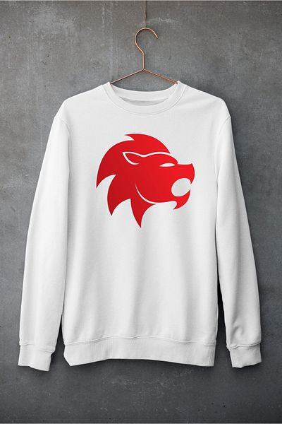 Raf Coll Unisex Oversize Crew Neck Arslan Burç Σχέδιο Ψηφιακό εμπριμέ φούτερ με δύο νήματα εσωτερικά ανυψωμένα