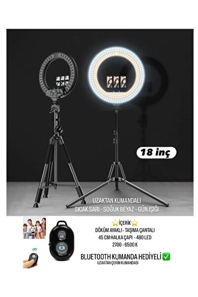 SMAYLİNG Ring Light Led 18’’ 45 Cm Işık Halkası Tiktok Youtube + 210 Cm Ayak Dahil Ring Light Led Kuaför
