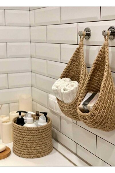 Nympha banyo organizer set, el emeği banyo seti, jüt ip organizer