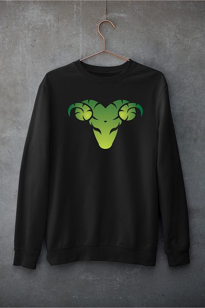 Raf Coll Unisex Oversize Crew Neck Σχέδιο Κριός Φούτερ με ψηφιακή εκτύπωση με δύο νήματα εσωτερικά
