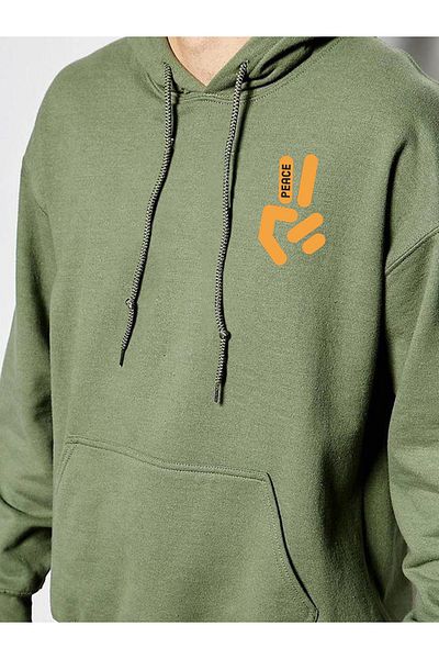 Buğraterzimoda Ανδρικό φούτερ με κουκούλα Khaki Peace με στάμπα