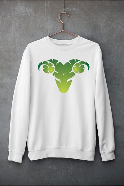 Raf Coll Unisex Oversize Crew Neck Σχέδιο Κριός Φούτερ με ψηφιακή εκτύπωση με δύο νήματα εσωτερικά