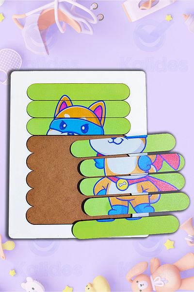 kalides Montessori Educational Wooden Puzzle - Strip Puzzle - Super Dog