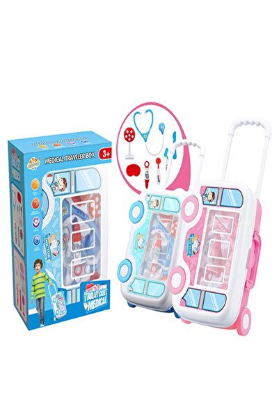 BabyLondy Çek Çek Çantalı 7 Parçalı Eğitici Doktor Oyun Seti Pembe