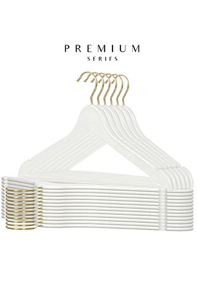 FULLTREND 12 Adet Beyaz Ahşap Desenli Özel Seri Plastik Askı Kıyafet Elbise G...