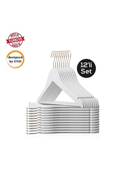 BabyLondy 12 Piese - Umeraș pentru haine și haine din plastic cu aspect lemn alb proiectat