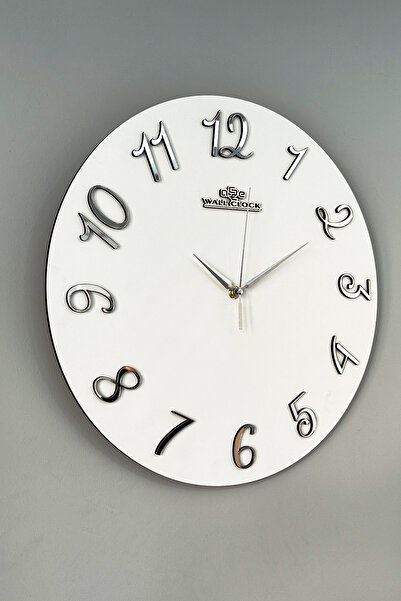aSSe Tasarım ساعة حائط زجاجية شبكية مزخرفة بأرقام تركية آلية صامتة 37x.37 سم (أبيض - فضي)