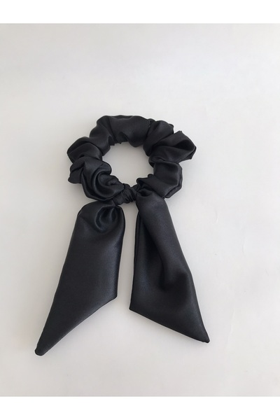 PratikDikisco مشبك من الساتان الأسود اللامع الذيل Scrunchie Bagel