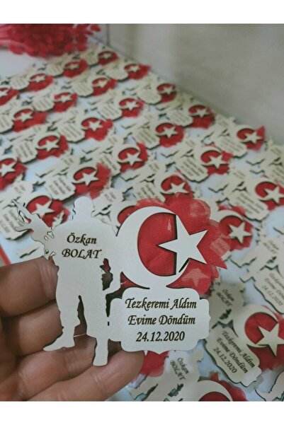 Merkez Hediyelik Asker Magnet 25 Adet Krem Ahşap Asker Uğurlaması,asker Karşı...