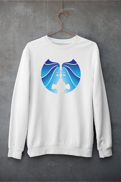 Raf Coll Hanorac unisex oversize cu gât turnu cu design zodiacal Gemeni, imprimat digital, cu două fire în interior