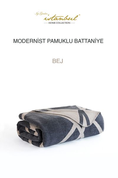 İyi Geceler İstanbul Single Cotton Blanket Modernist Beige