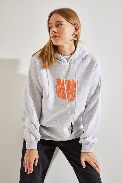 Bianco Lucci Dreifädiges, übergroßes Damen-Sweatshirt mit Kapuze und bedruckter Vorder- und Rückseite
