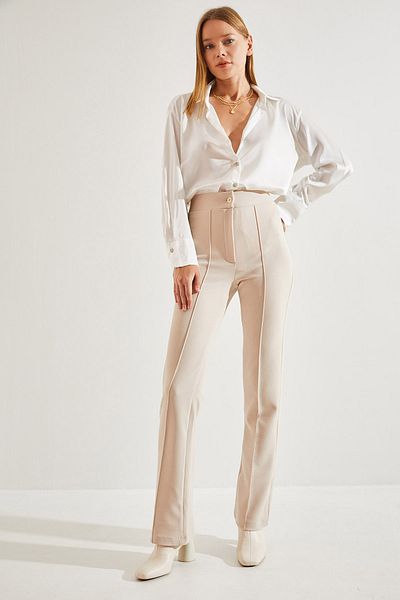 Bianco Lucci Women's Çimalı Palazzo Scuba Fabric Trousers