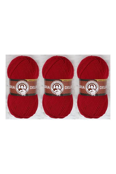 Ören Bayan Deluxia Hand Knitting Thread 100 gr 3 Pieces Color 034 Flag Red