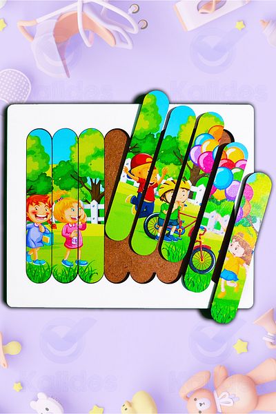 kalides Montessori Educational Wooden Puzzle - Stripe Puzzle - Cartoon Characters