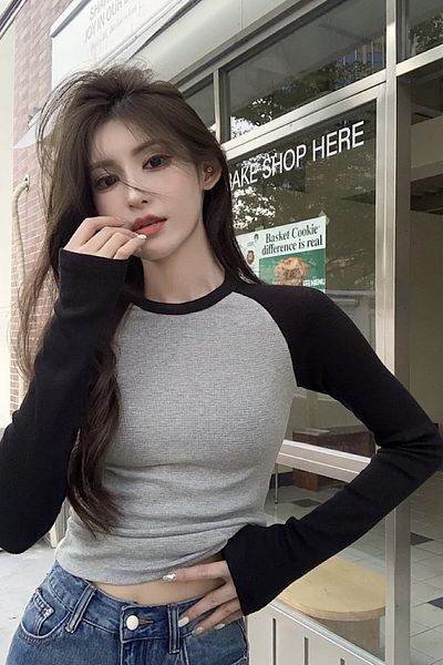Köstebek Μαύρο Raglan Grey Melange Basic μακρυμάνικο Crop