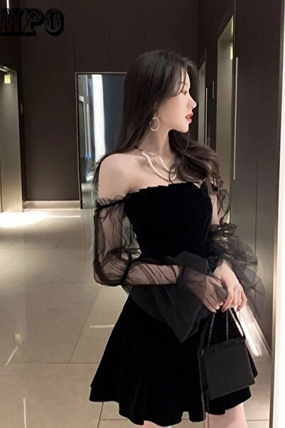 Köstebek Black Tulle Sleeve Lace Detailed Dress