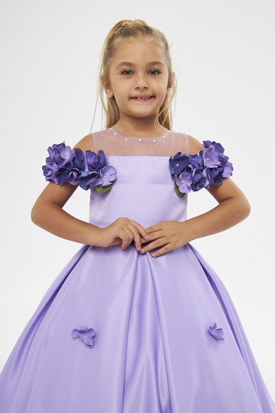 zühre balaban lila çiçekli elbise kız çocuk abiye elbise