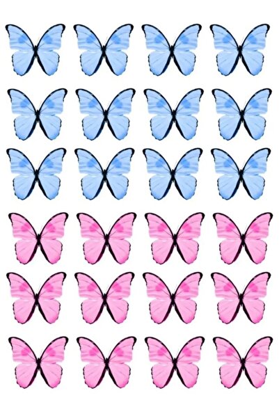 hediyehobihersey Pembe Mavi Kelebekler Şekerli Kağıda Baskı Yenilebilir Kağıt...