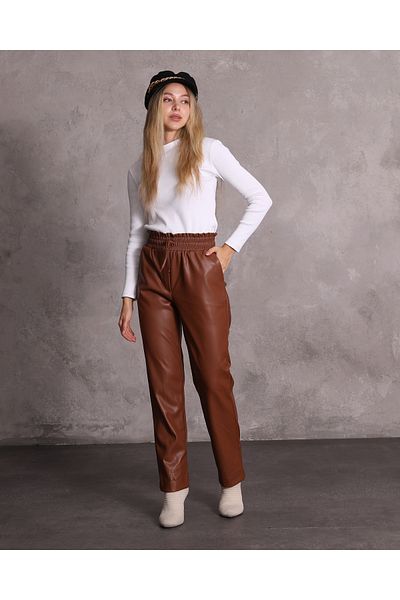 1Moda1Tarz Γυναικείο μαύρισμα ψηλόμεσο ελαστικό και δαντέλα με λεπτομέρειες από συνθετικό δέρμα παντελόνι