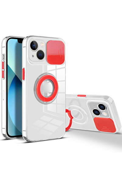 Ally Iphone 13 Mini 5.4inç Kılıf Sürgülü Kamera Lens Korumalı Yüzük Standlı S...