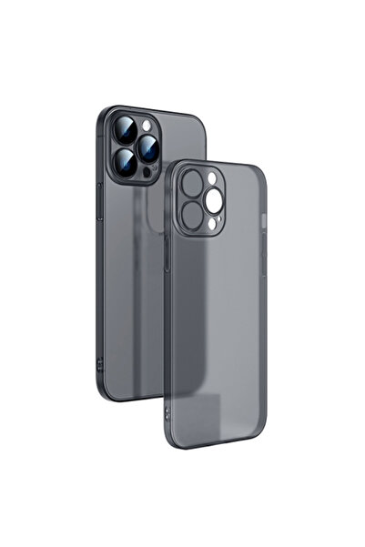 Ally Iphone 13 Pro 6.1inch Frosted Glass Şeffaf Kamera Korumalı Kılıf Siyah