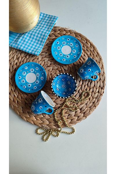 Den Tasarım Hediyelik 2-Piece Evil Eye Bead Coffee Cup Set and Turkish Delight Bowl for 2