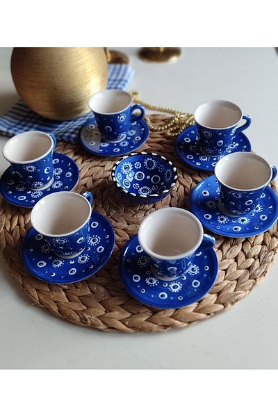 Den Tasarım Hediyelik Evil Eye Bead 6-Person Mother's Day Special Coffee Cup Set and Turkish Delight Bowl (1 PC)