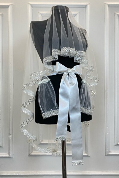 ZEYMERADE Beyaz Zarif Gelin Duvak Seti, Su Taşlı Kına Duvağı Seti 6 Parça