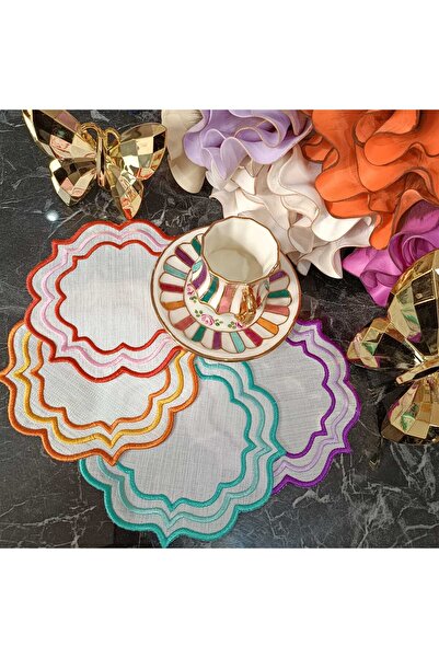 LASETU 4 Colors Detailed Cocktail Napkins and Coffee Side Serving Napkins 4 Pieces