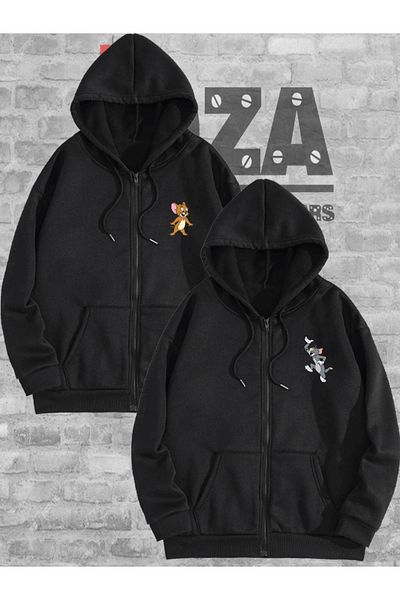 Joza Outdoors Unisex Tom Jerry Basic φούτερ με κουκούλα με φερμουάρ Fleece Jacket Lover Σετ 2 τεμαχίων