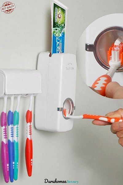 PEGA HOME Toothpaste Squeezing Machine Brush Holder Paste Squeezer with 5 Brushes