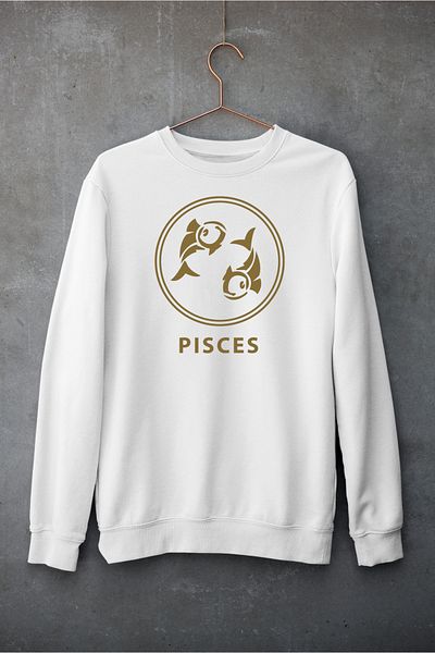 Raf Coll Unisex Oversize Crew Neck Fish Zodiac Ψηφιακή στάμπα φούτερ με δύο νήματα εσωτερικά ανυψωμένα