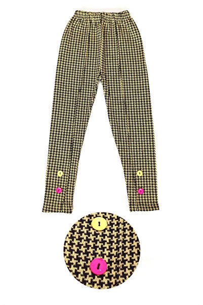 Elvinsa Žute crne guskestopice Sa deznom sa detaljnim dugmićima, zimske tajic...