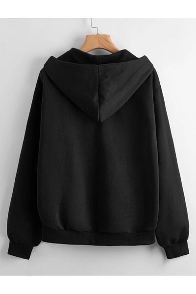 Josette Μαύρο φούτερ με φερμουάρ Brooklyn με στάμπα Oversize με κουκούλα