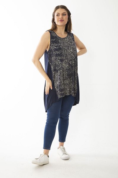 Şans Women's Large Size Navy Blue Point Patterned Side Cup Sleeveless Long Blouse 65N36945