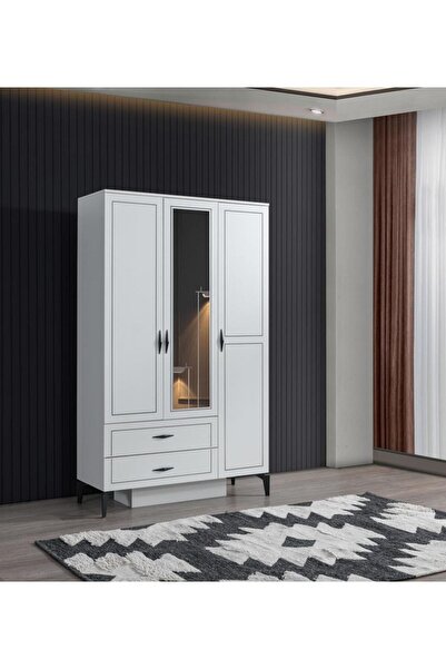 Erezogulları Mobilya Çizgi 3 Kapılı 2 Çekmeceli Gardırop Elbise Dolabı 120x47...