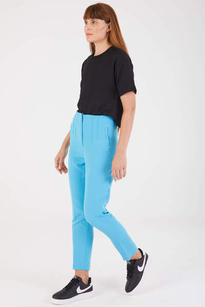 STİLPİX Women's Turquoise Zippered Fabric Pants| Women's Turquoise Zippered Fabric Trousers
