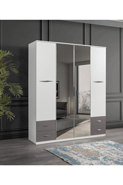 Erezogulları Mobilya Bella 4 Kapılı Gardırop Aynalı Çekmeceli 170x55x210